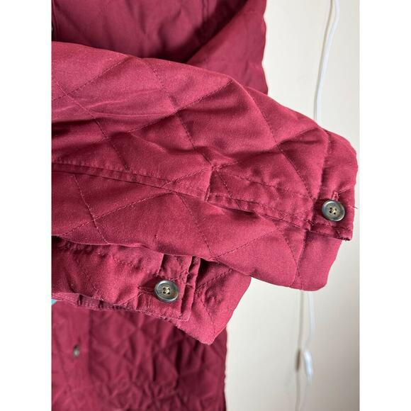 Eddie Bauer Womens Long Quilted Maroon Chore Jacket Brown Collar Utility Small - Picture 4 of 11